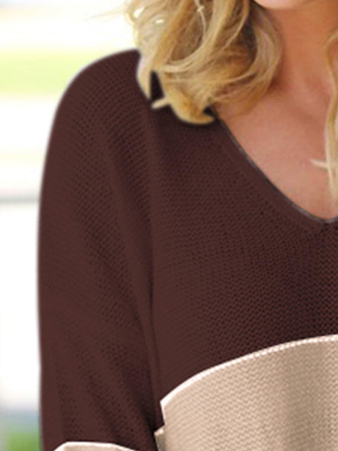 Striped V-Neck Long Sleeve Sweater.