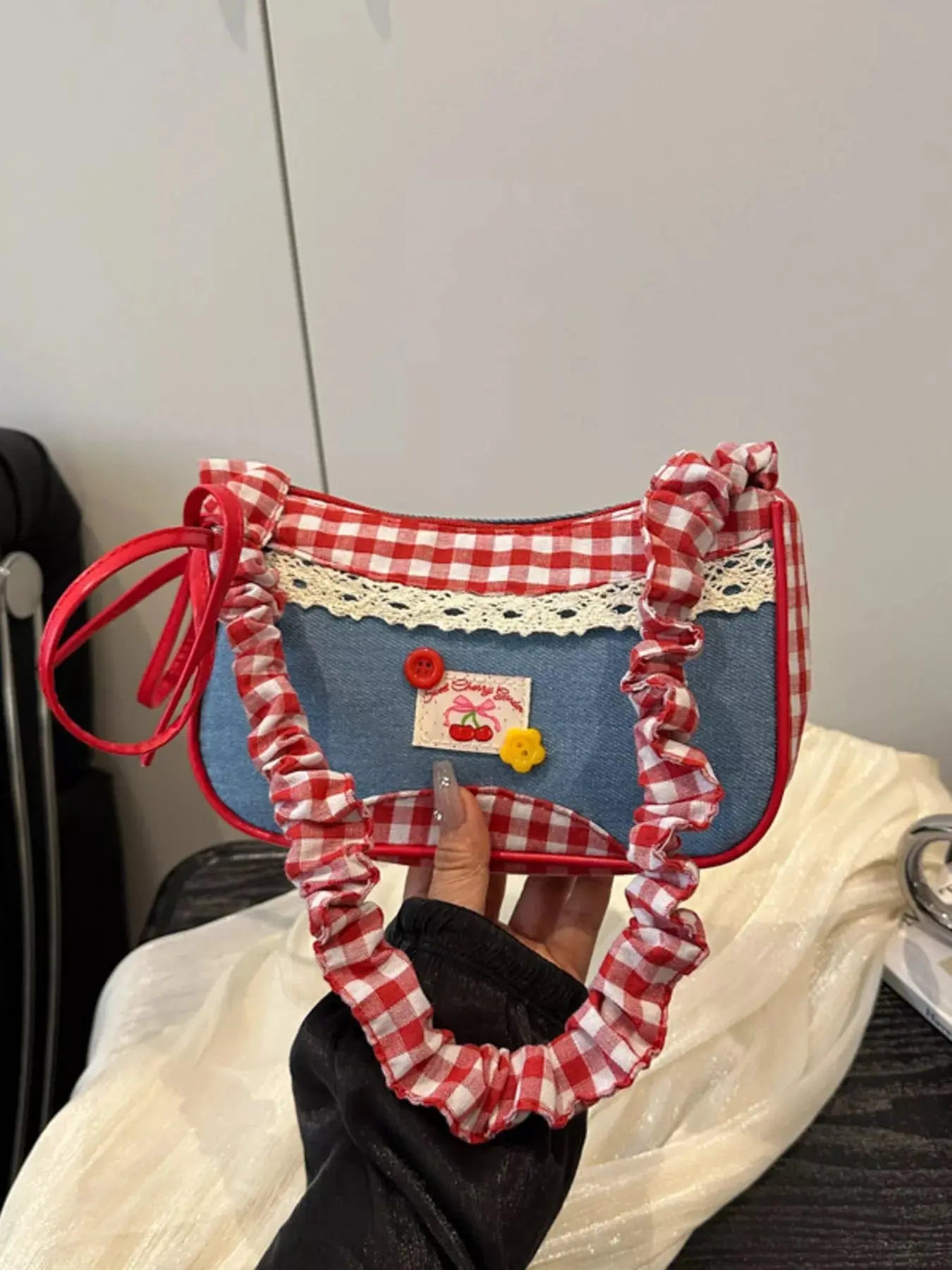 Cherry Plaid Strap Crossbody Bag Simply Love