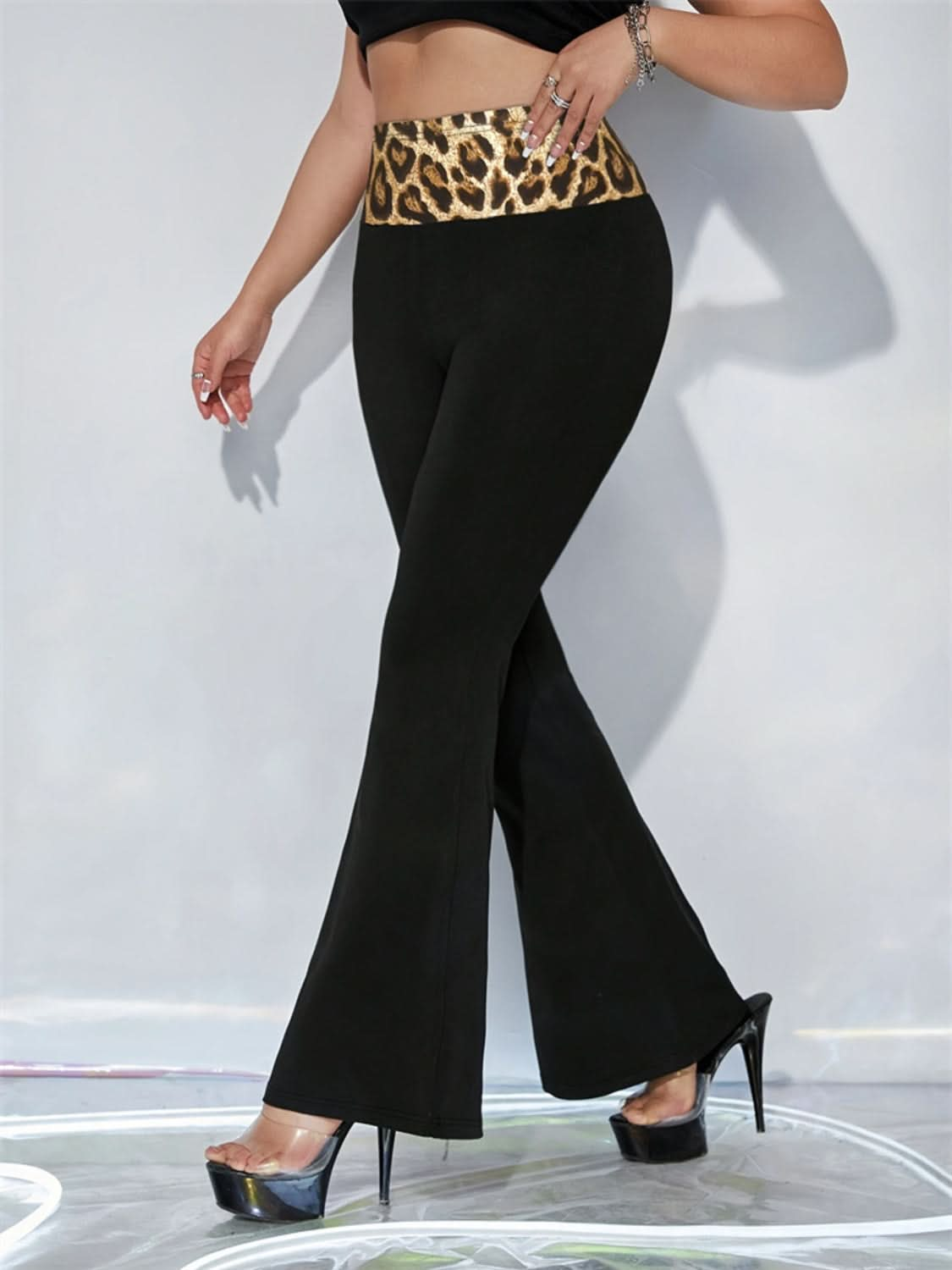 Leopard Print High Rise Flared Trousers