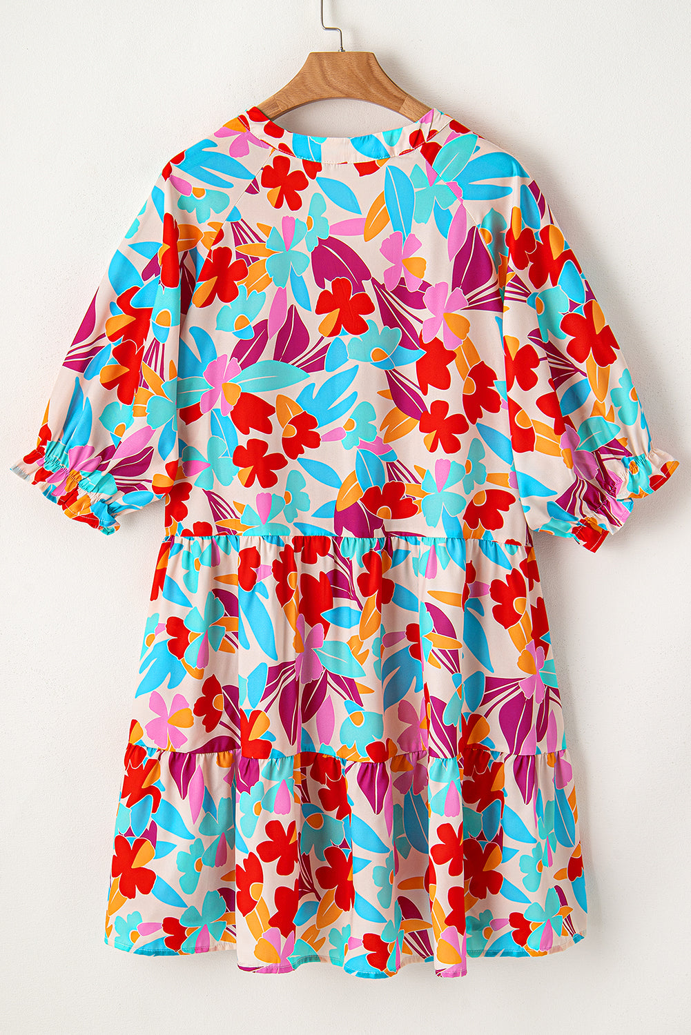 Floral V-neck plus-size tiered dress in vibrant hues