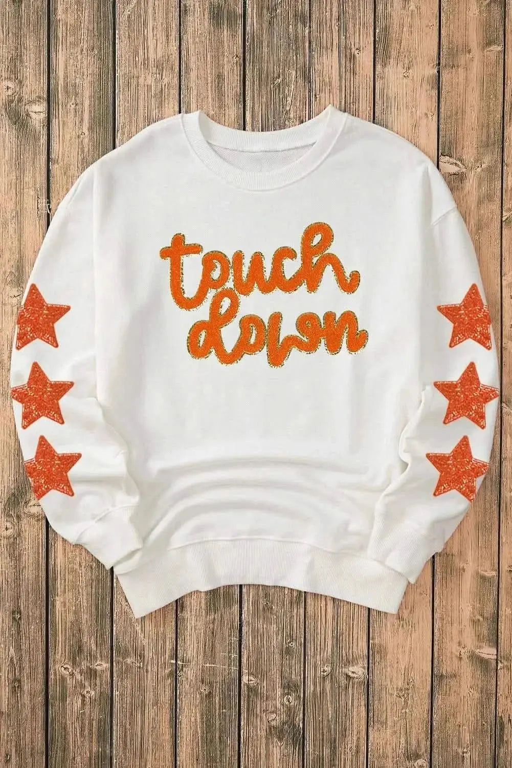 Letter & Star Round Neck Long Sleeve Sweatshirt - Love Salve 