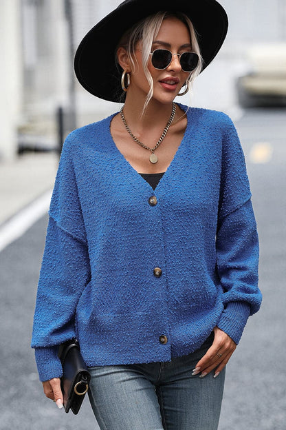 Button-Up Dropped Shoulder Cardigan.