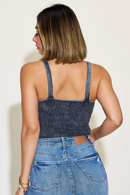 Zenana Ribbed Washed Square Neck Tank.