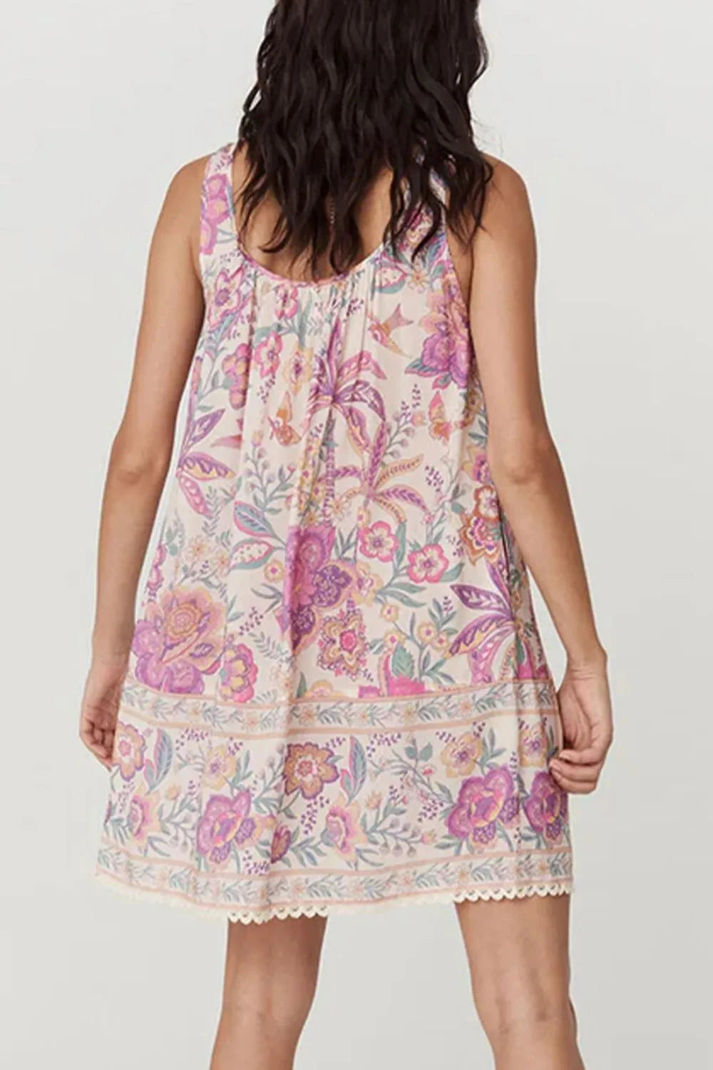 Simply Love: Floral Tie-Neck Mini Dress Simply Love