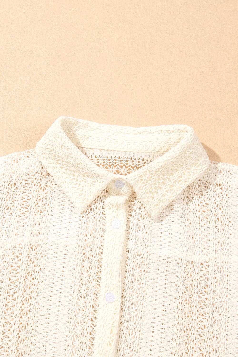 Openwork Collared Neck Long Sleeve Shirt.