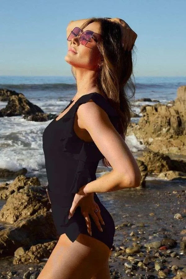 Davi & Dani Solid One Shoulder Ruffle One Piece Swimsuit Coco’s Tee Boutique