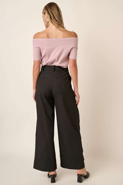 High-Waisted Linen Blend Wide Leg Trousers with Deep Pleats