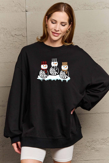 Simply Love Full Size Snowmen Graphic Sweatshirt.