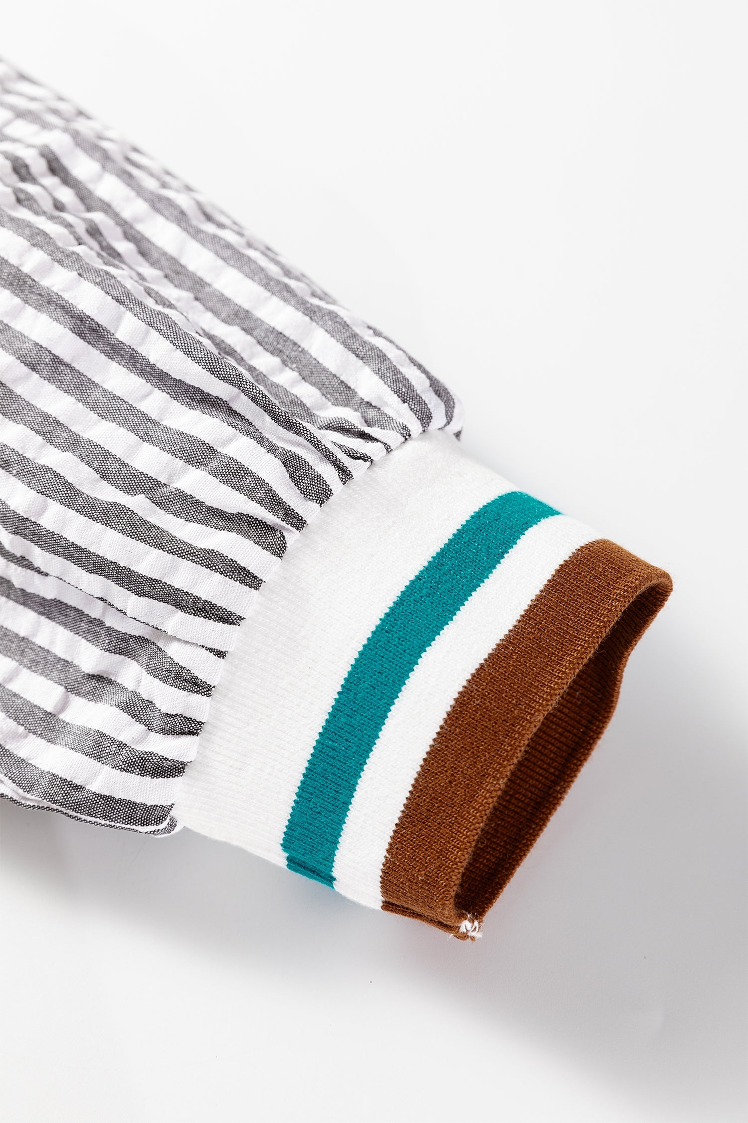 Dark Grey Striped Patchwork Split Neck Blouse With Contrast Detail Dear-Lover Dropshipping