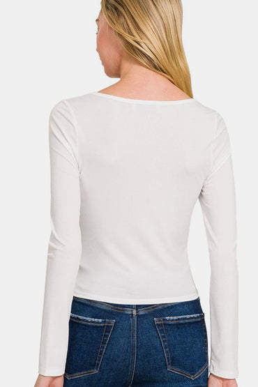 Chic square neck long sleeve fitted tee by Zenana