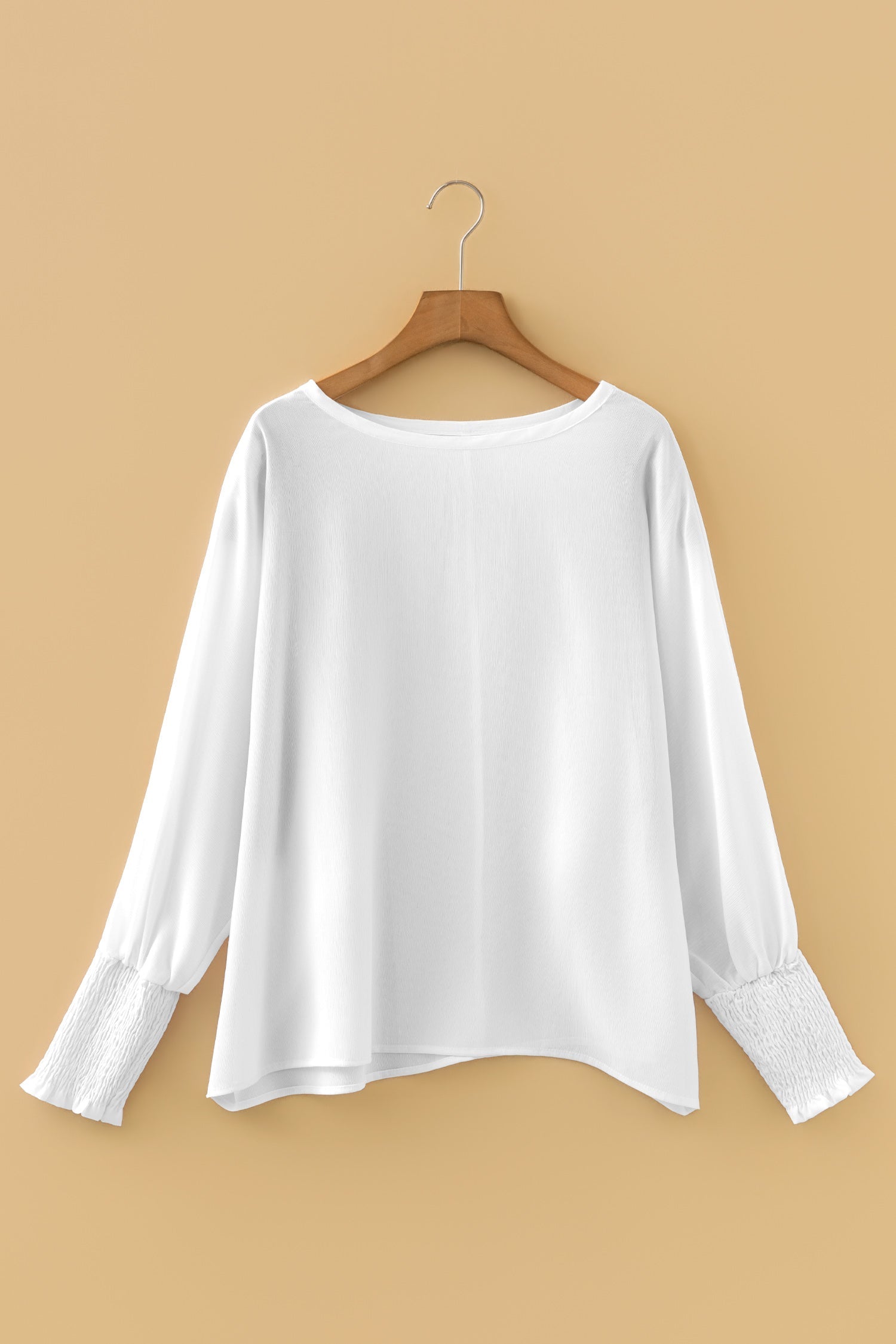 White Smocked Cuffs Semi Sheer Long Sleeve Dolman Blouse Dear-Lover Dropshipping