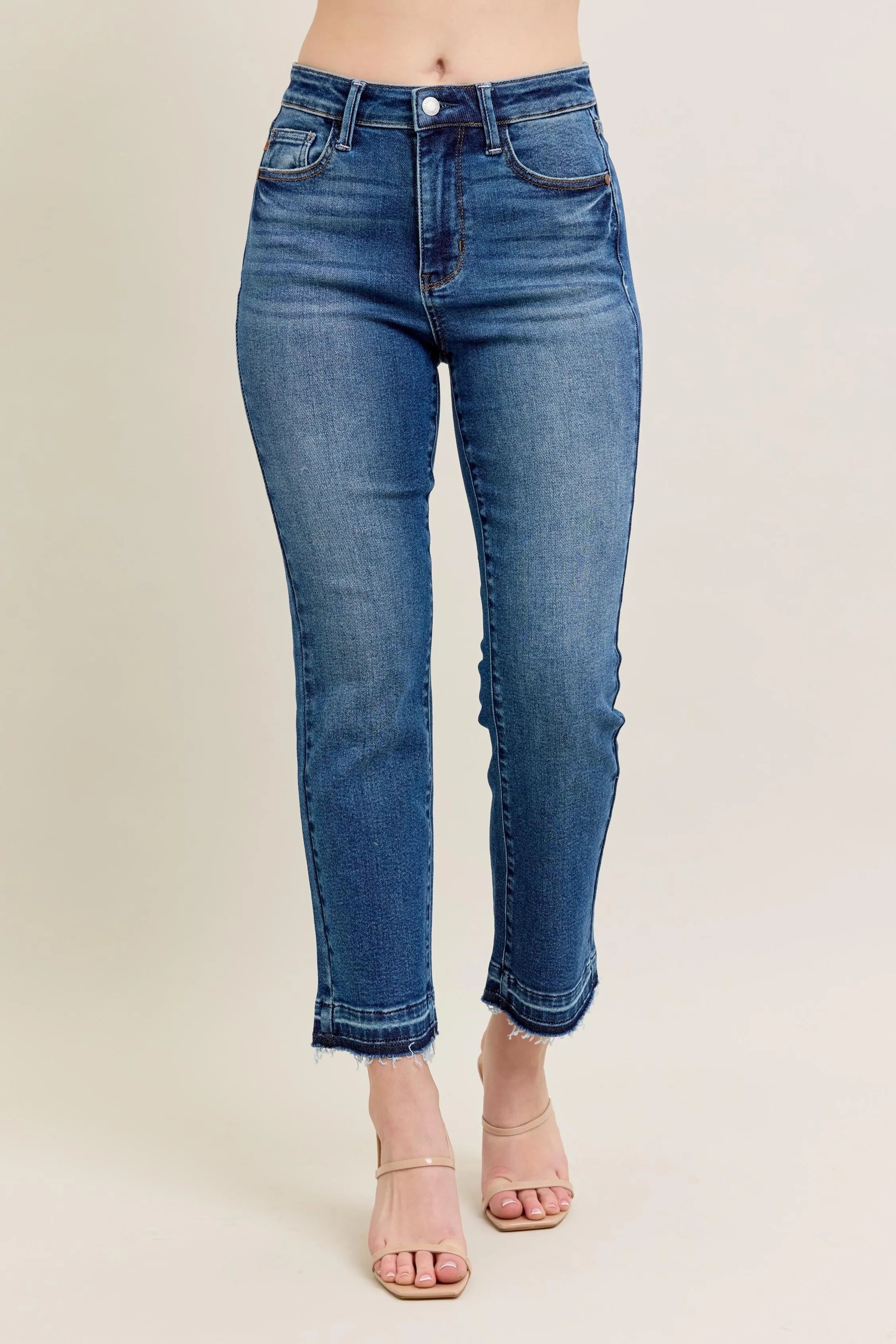 Judy Blue Full Size High Waist Vintage Wash Release Hem Kick Flare Jeans Plus Size - Love Salve 
