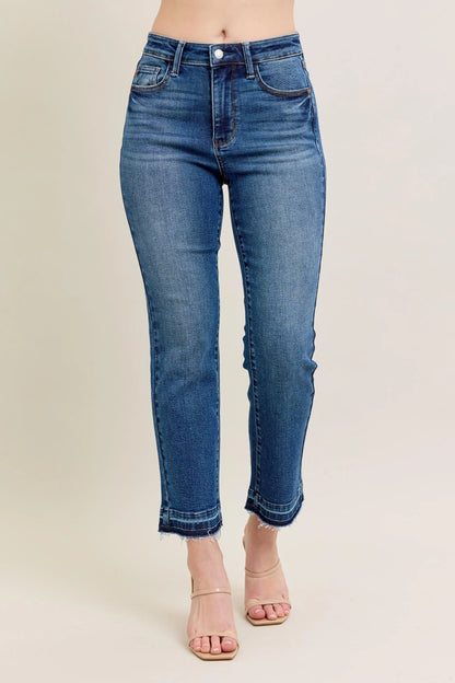 Judy Blue Full Size High Waist Vintage Wash Release Hem Kick Flare Jeans Plus Size - Love Salve 