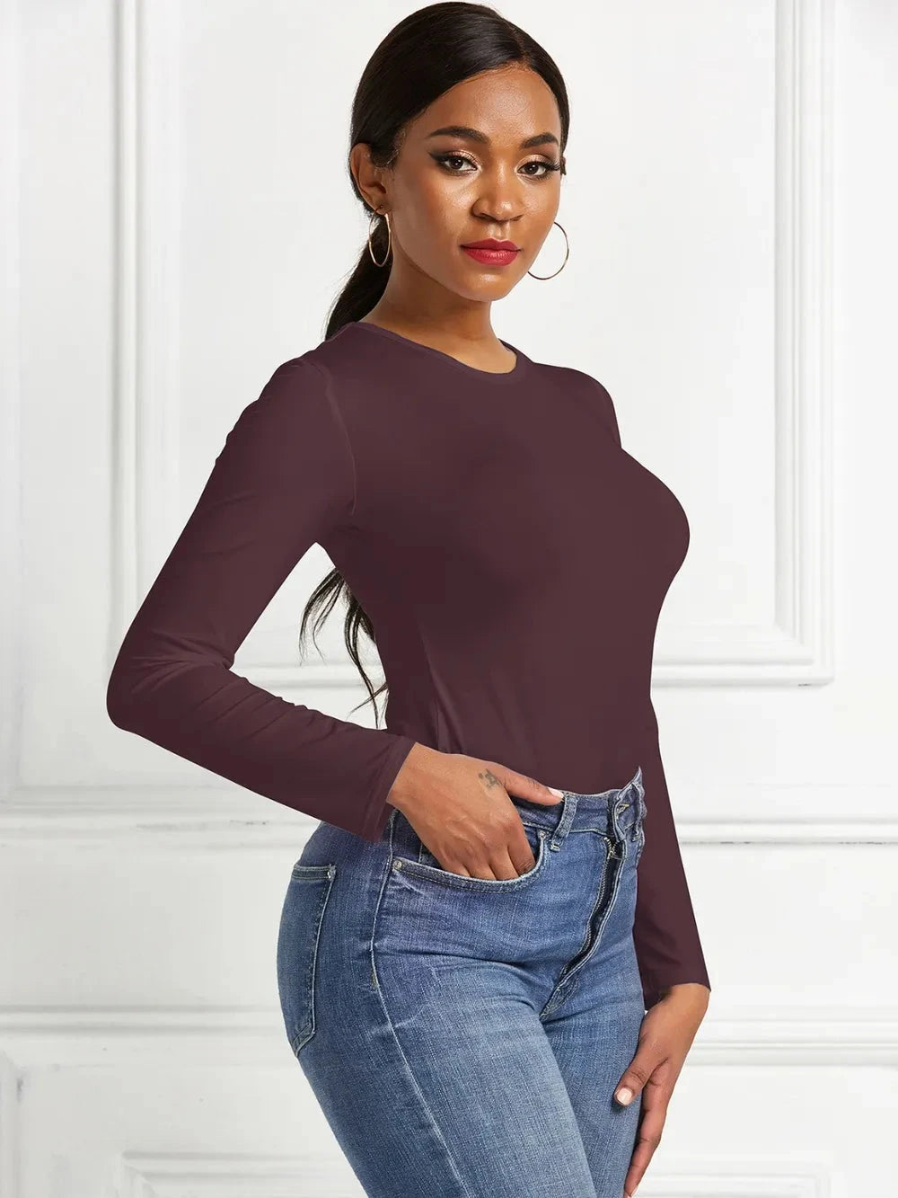Round Neck Long Sleeve Bodysuit Coco’s Tee Boutique