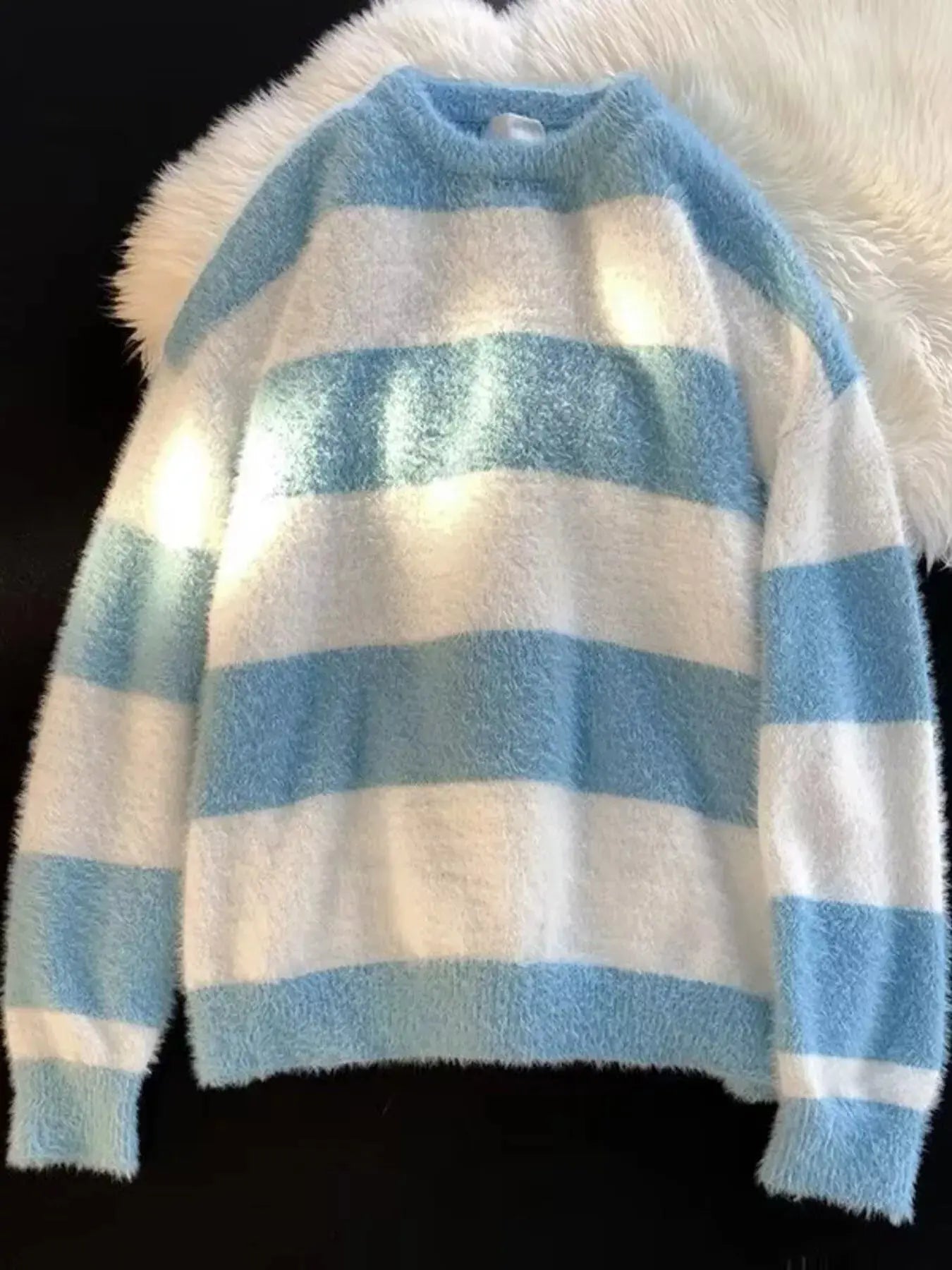 Men's Striped Fuzzy Knit Pullover Sweater Simply Love