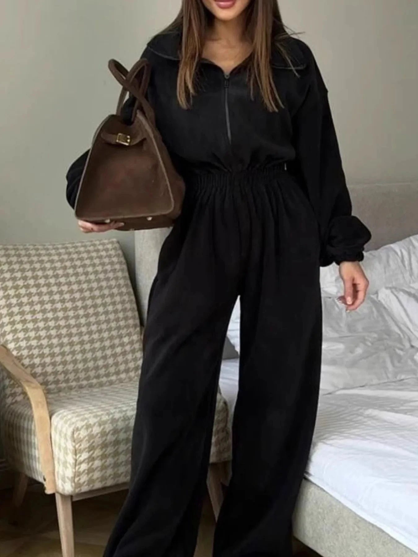 Zip Front Long Sleeve Jumpsuit Coco’s Tee Boutique