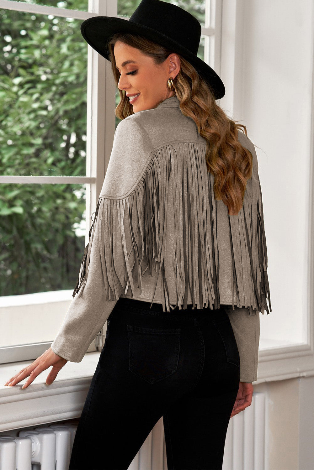 Fringe Trim Lapel Collar Cropped Blazer Coco’s Tee Boutique