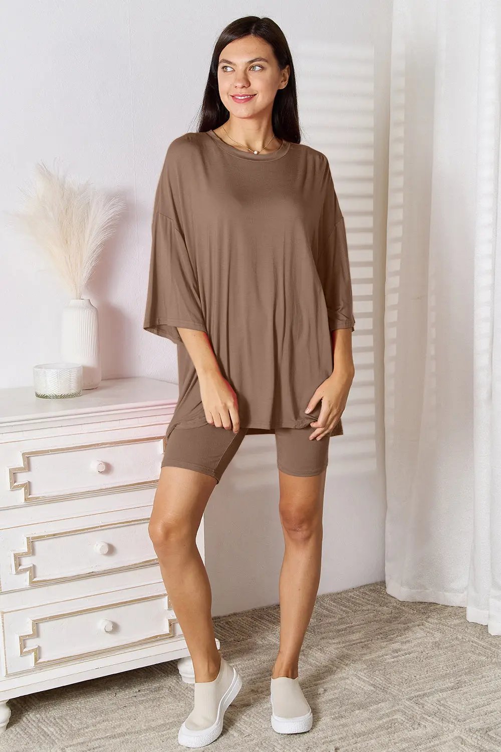 Basic Bae Full Size Soft Rayon Three-Quarter Sleeve Top and Shorts Set - Love Salve