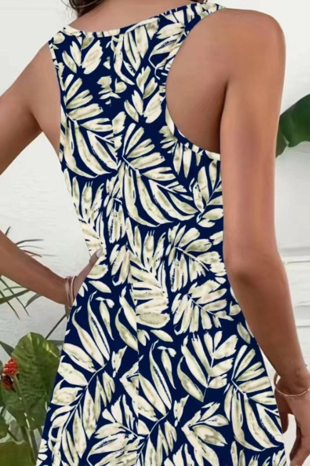 Printed Scoop Neck Wide Strap Mini Dress.