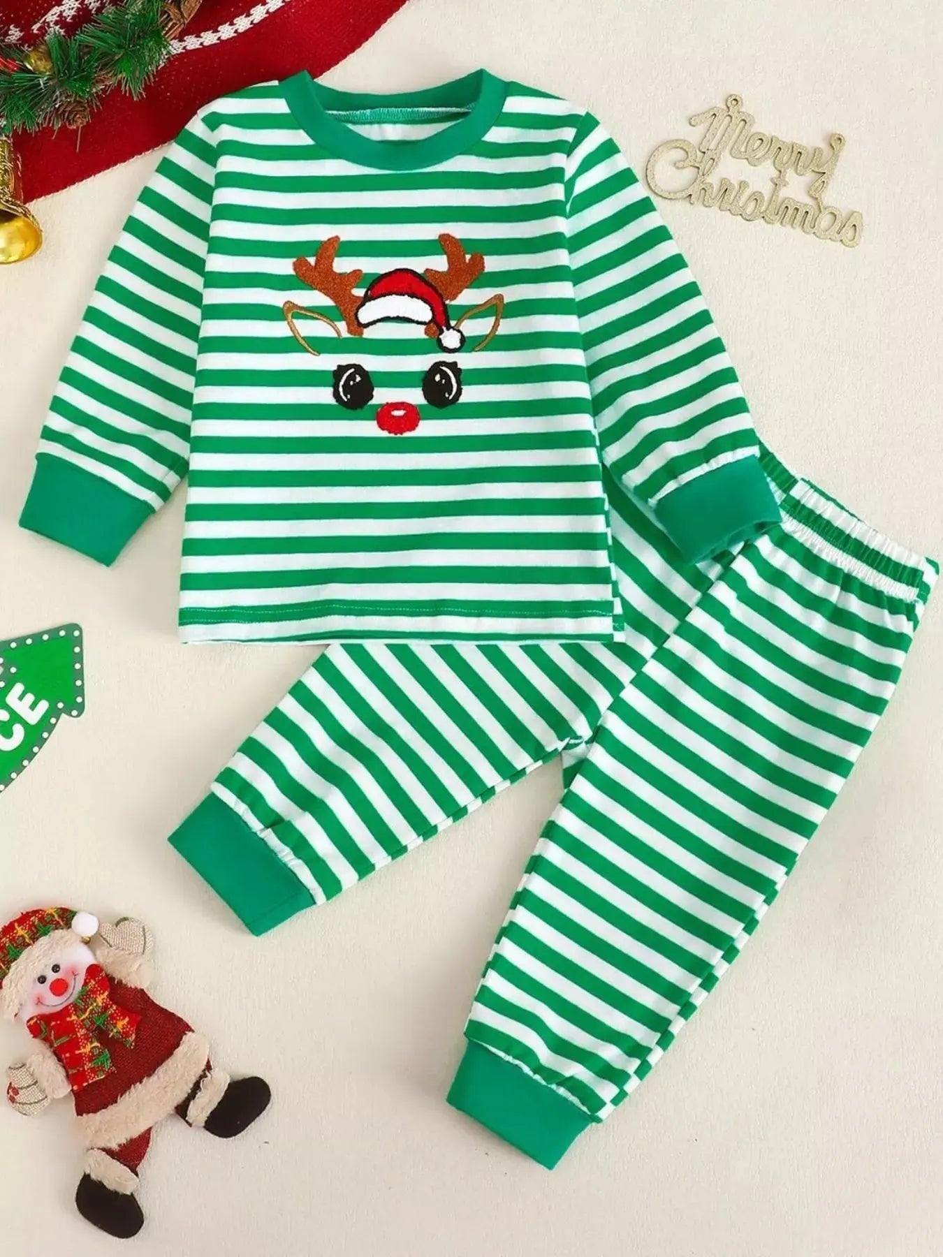 Kids Christmas Striped Pajama Set Two Piece Cotton Comfort Simply Love