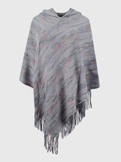 Fringe Hem Hooded Poncho.