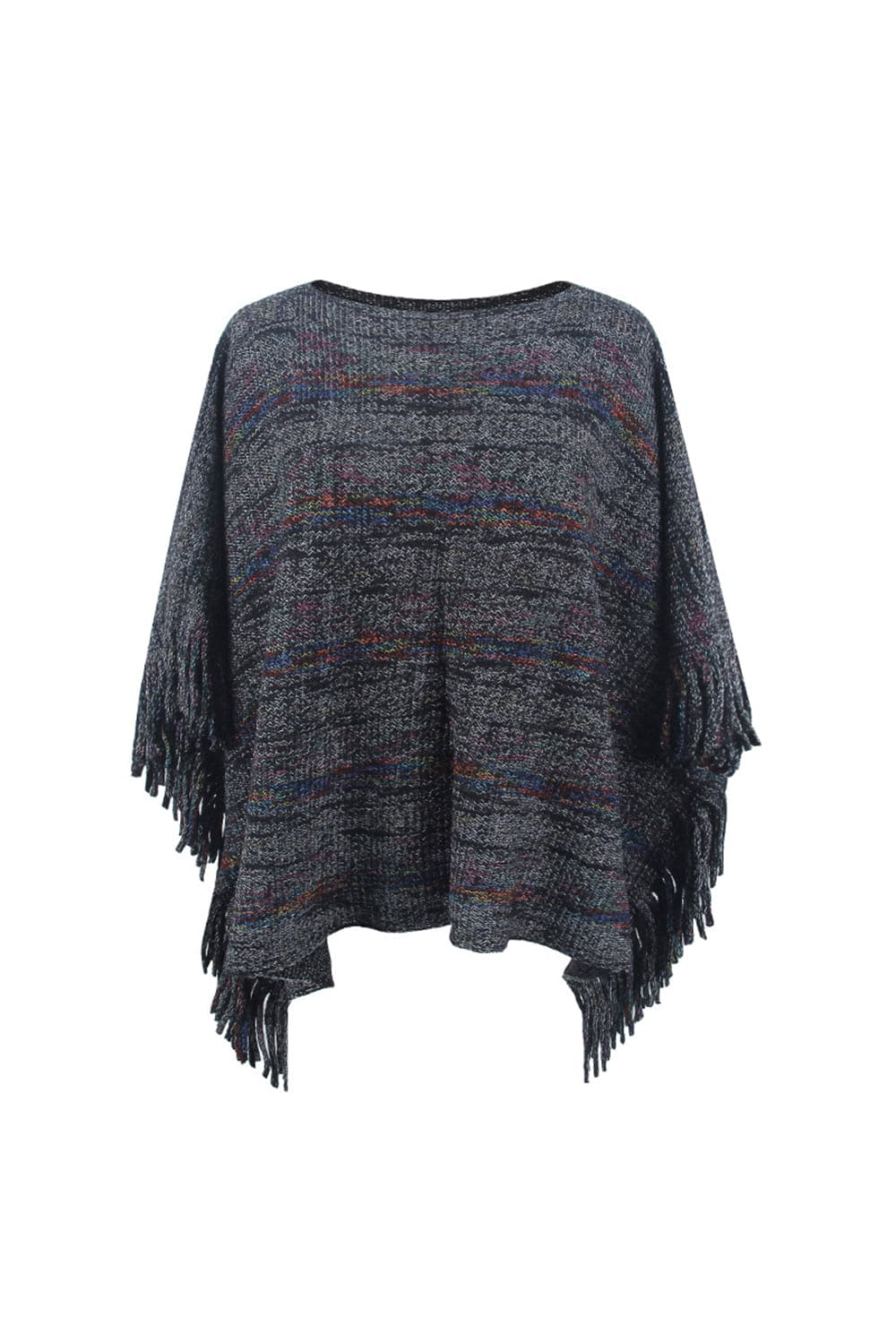 Round Neck Fringe Detail Sleeve Poncho.