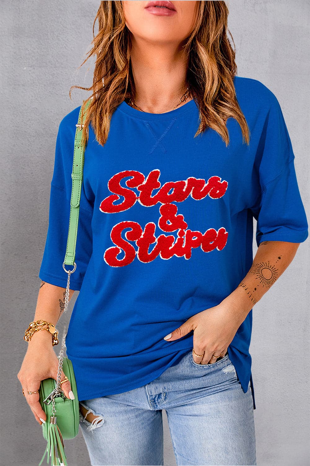 STARS & STRIPES Round Neck Short Sleeve T-Shirt.