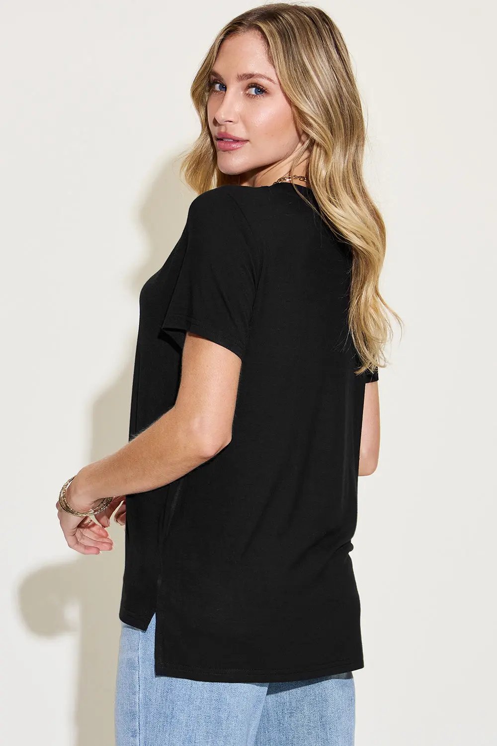 Basic Bae Full Size V-Neck High-Low T-Shirt - Love Salve