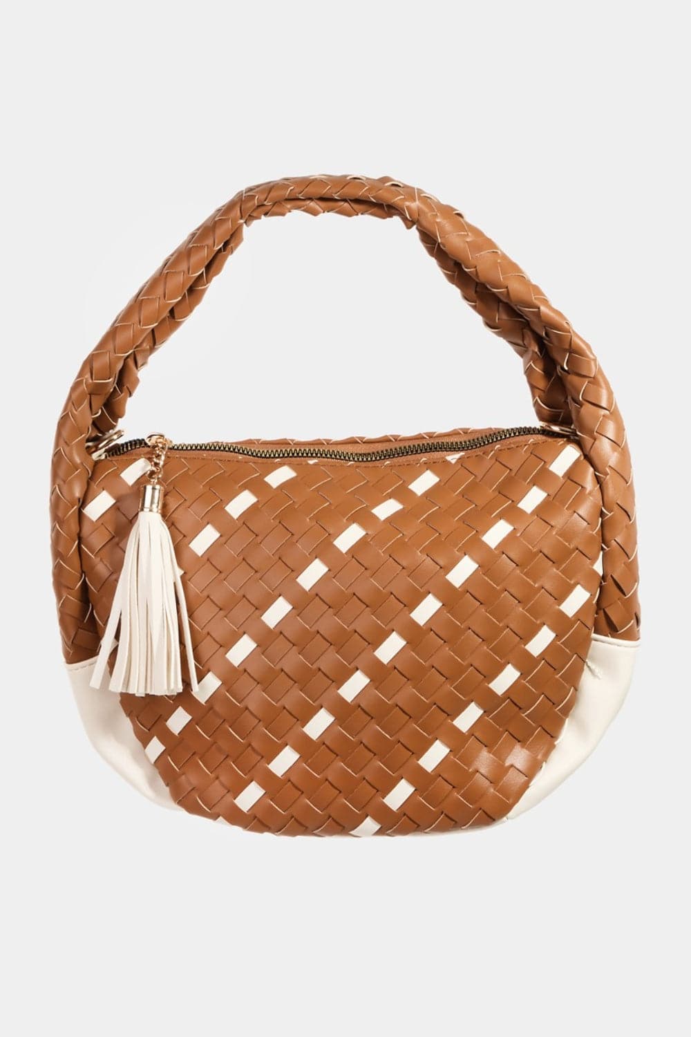 Fame Tassel Detail Weave Semi Circle Bag.