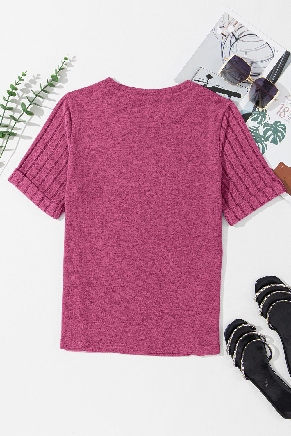 Alma Ribbed Splicing Sleeve Round Neck Top for Women - Love Salve 