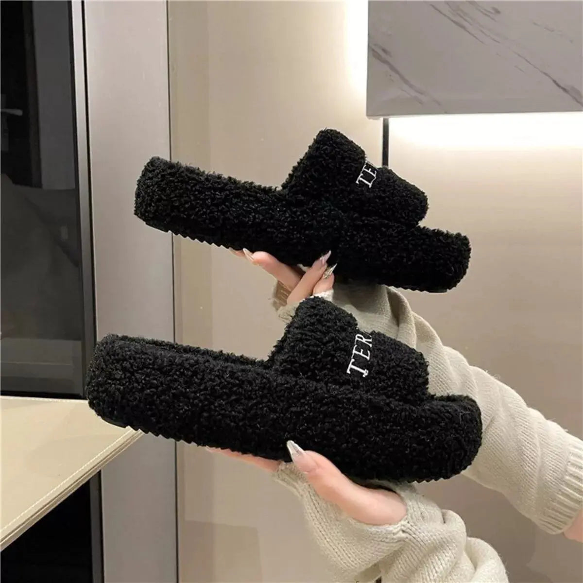 Fuzzy Plush Open Toe Slippers Simply Love