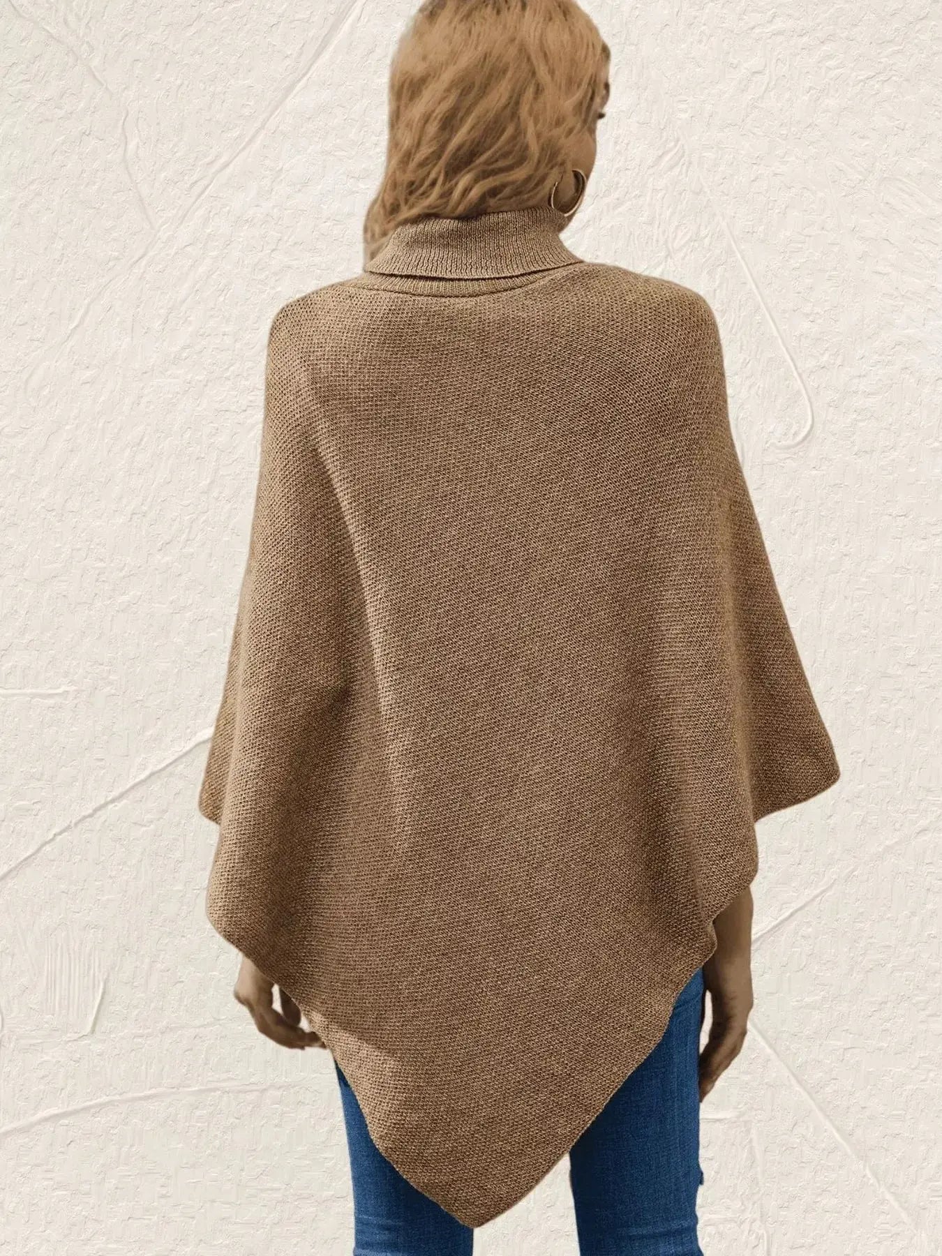 Button-Decor Turtleneck Poncho Pullover Simply Love