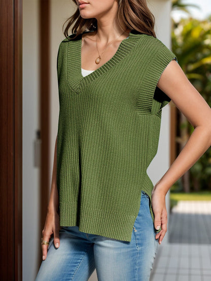 V-Neck Cap Sleeve Knit Vest.