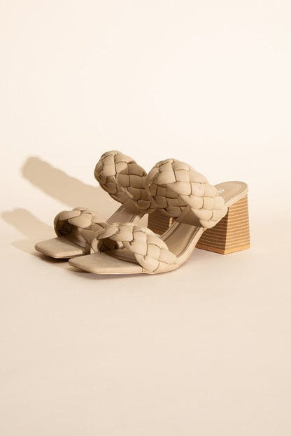 BUGGY-S Braided Stras Mule Heels.