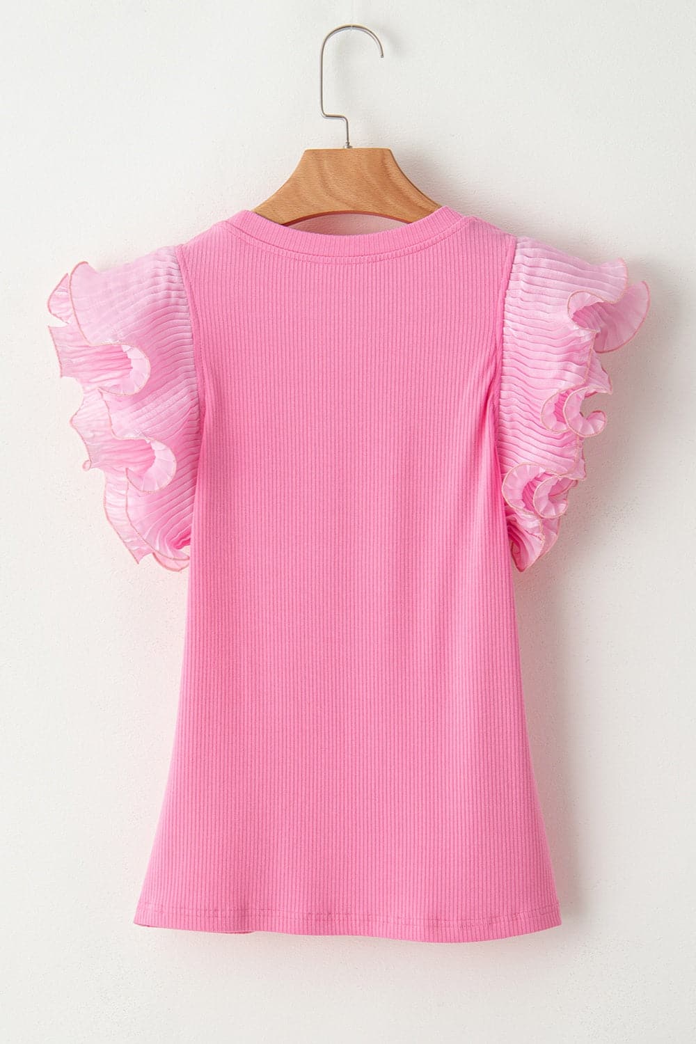 Ruffled Round Neck Cap Sleeve Top.