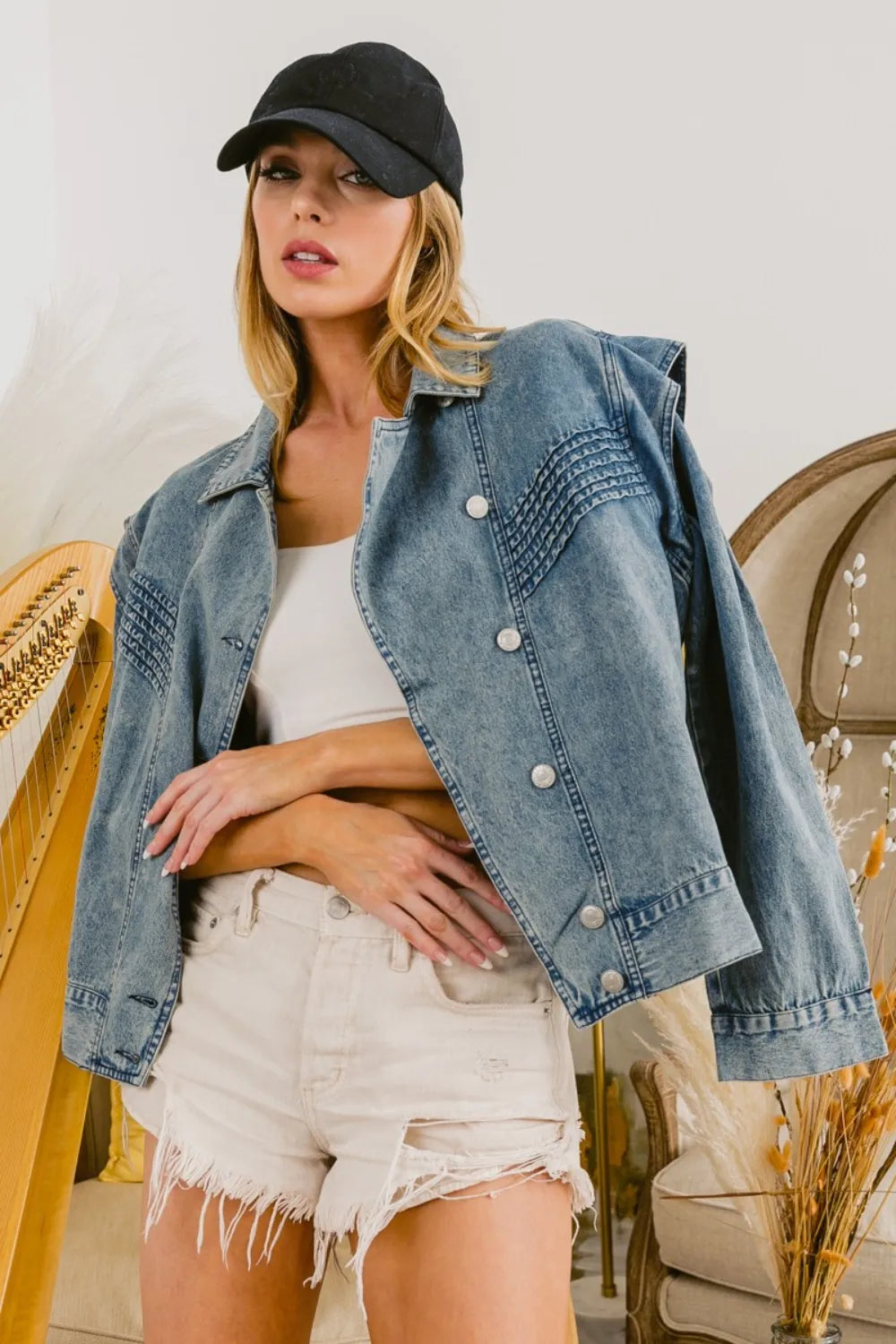BiBi Button Up Long Sleeve Denim Jacket for Women - Love Salve 