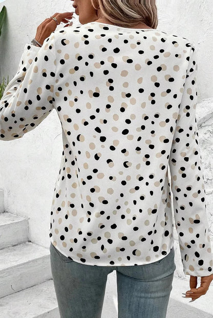 Printed V-Neck Long Sleeve Blouse.