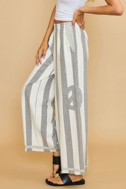 Peaceful Vibes Striped Wide Leg Trousers with Patch Detail