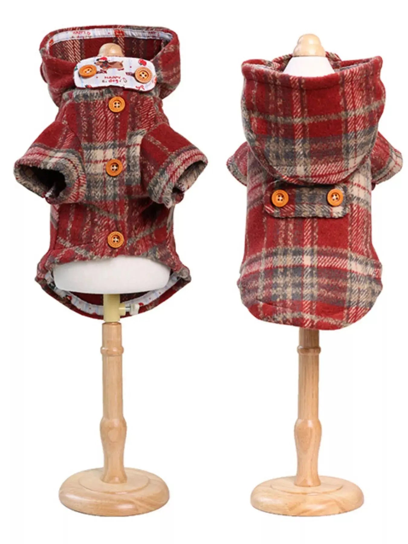 Plaid Button-Down Pet Coat with Hood Simply Love