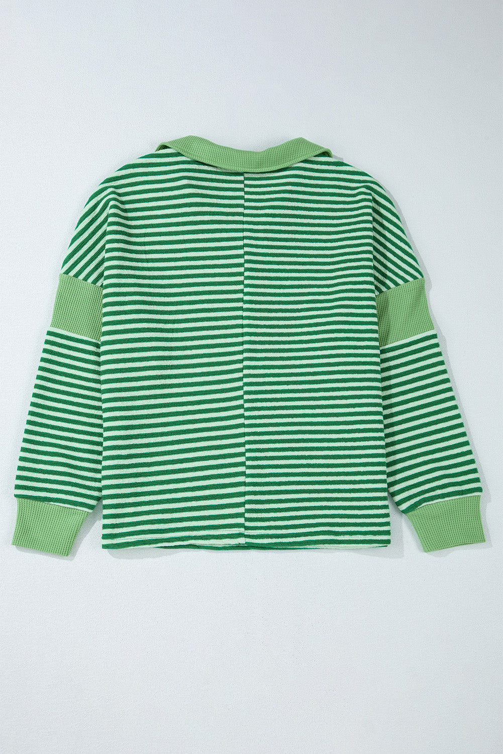 Chic green striped V-neck patchwork loose-fitting top