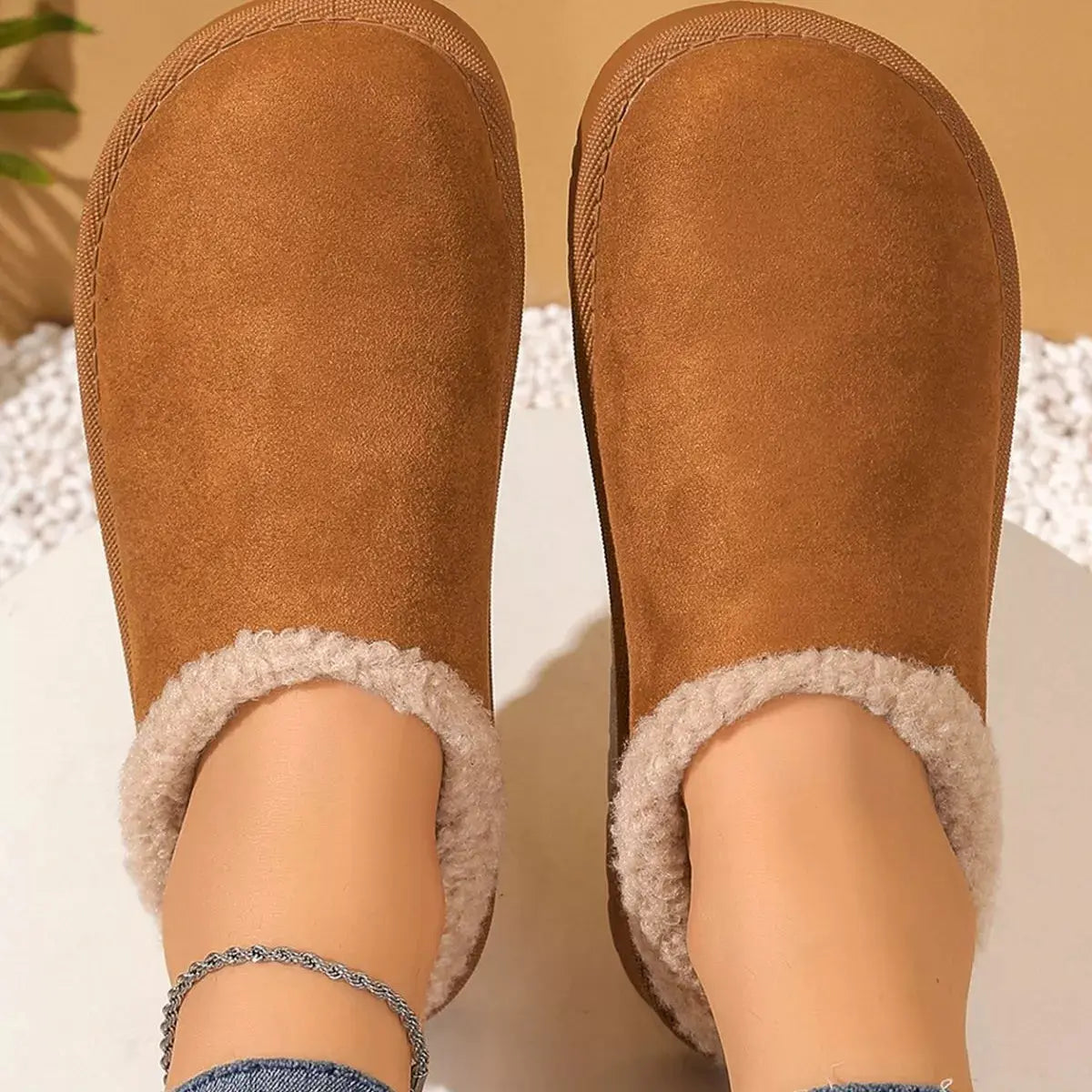 Plush Lined Round Toe Slippers Simply Love