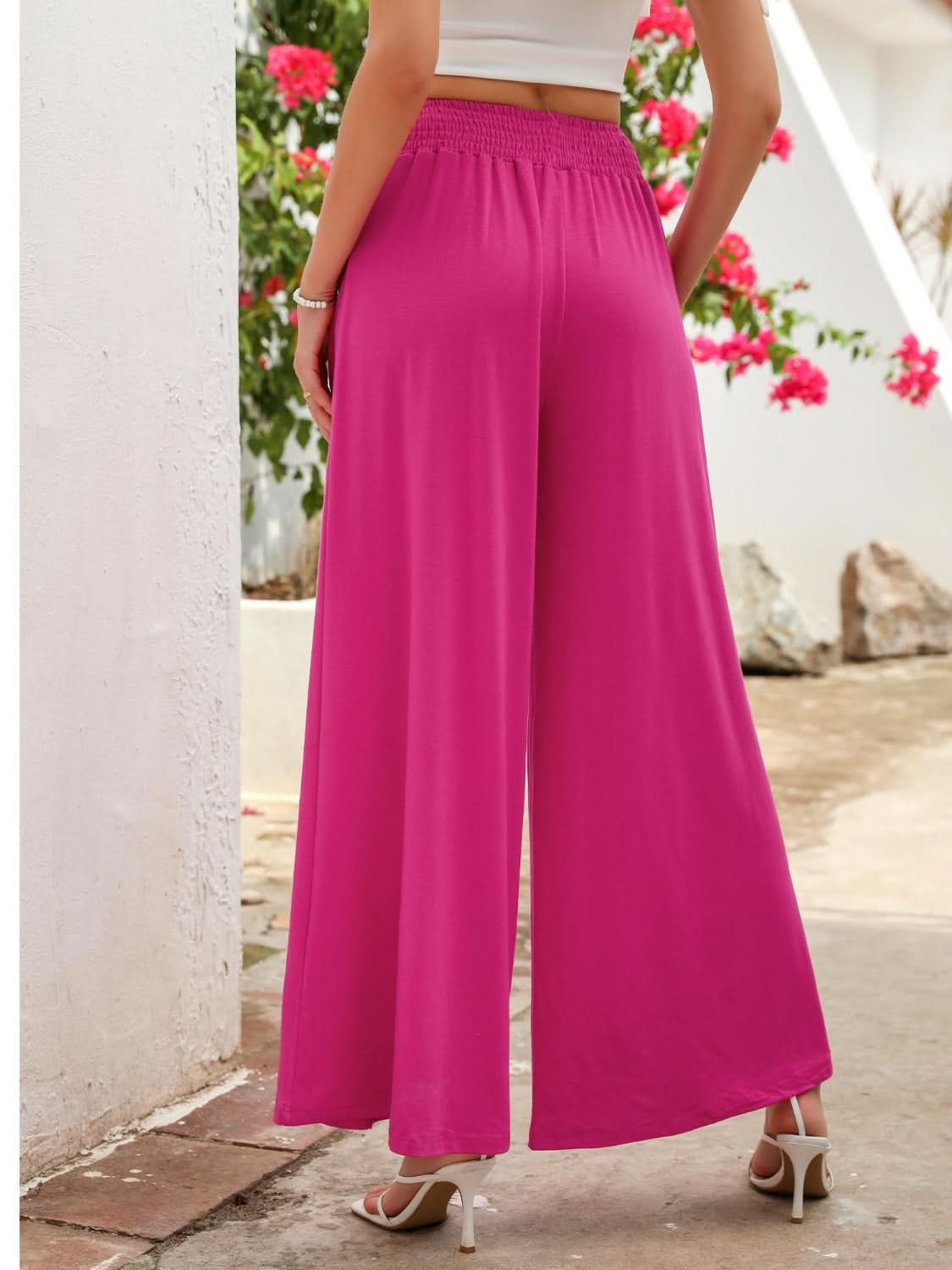 Wide Leg Pants with Pocketed Elastic Waistband