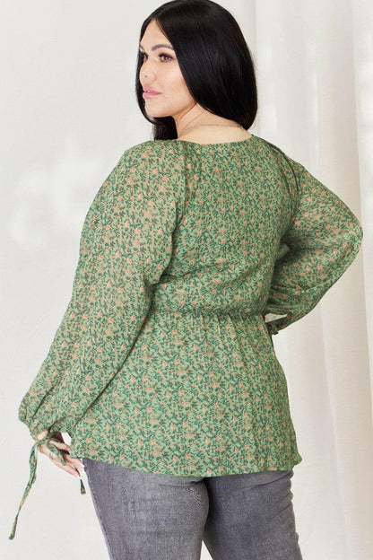 HEYSON Full Size Floral Surplice Peplum Blouse.