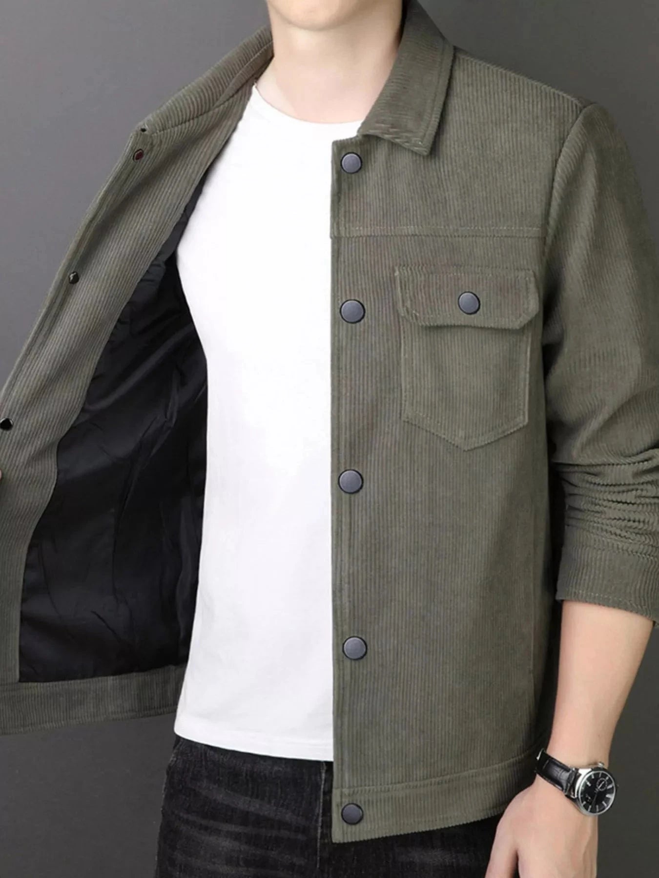 Men's Plus Size Corduroy Button Down Jacket Thick Casual Outerwear Simply Love