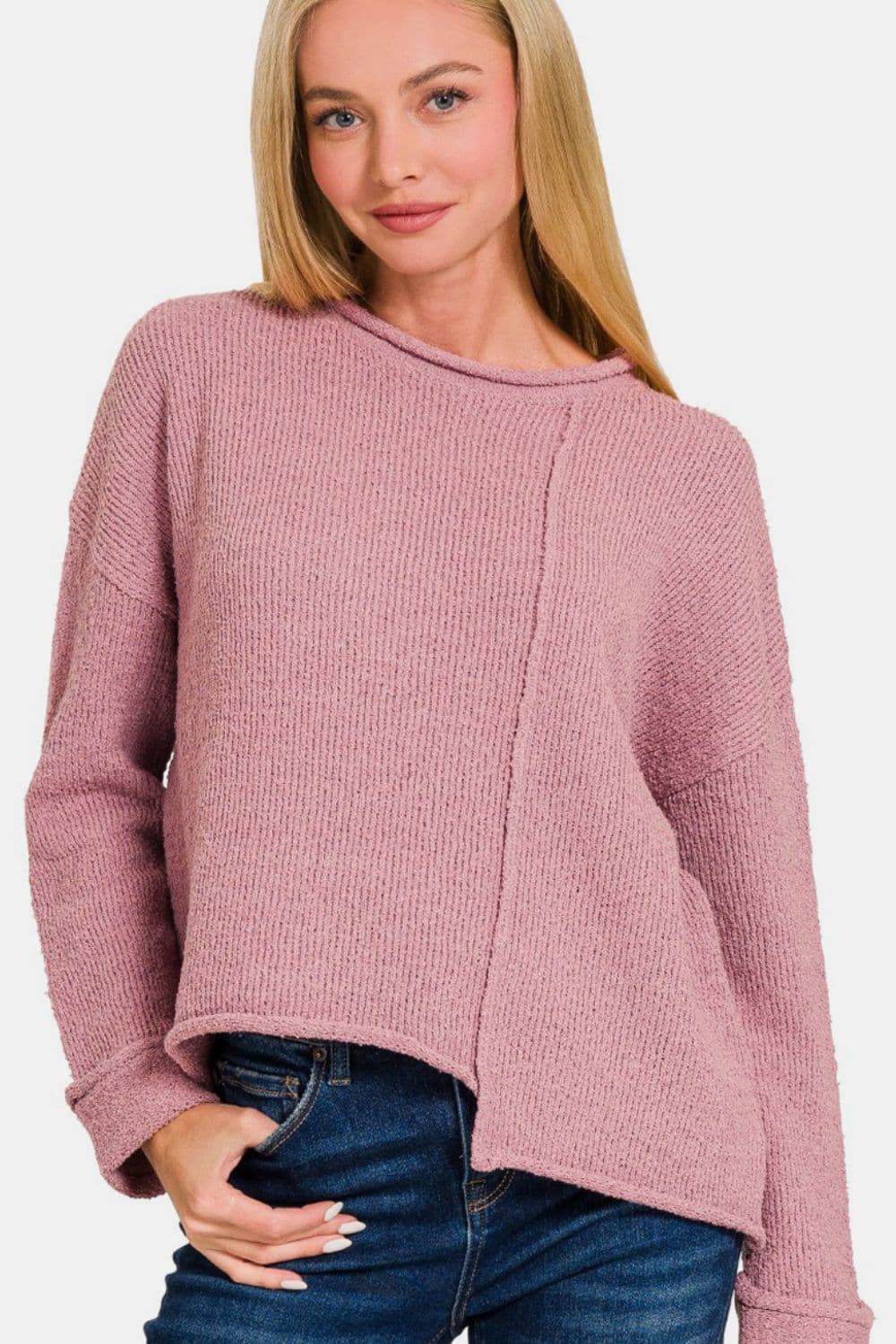 Asymmetrical chic drop shoulder sweater