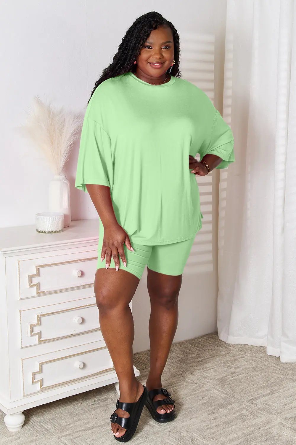 Basic Bae Full Size Soft Rayon Three-Quarter Sleeve Top and Shorts Set - Love Salve