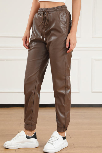 Drawstring PU Leather Pants.