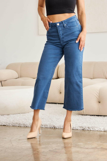 RFM Full Size Tummy Control High Waist Raw Hem Jeans.