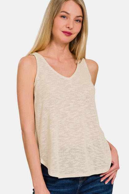 Zenana V-Neck Curved Hem Tank.