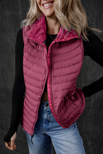 Burgundy Puffer Vest - Zipped & Stylish